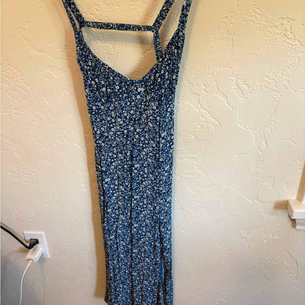 Princess Polly Blue Floral Maxi Dress with White & Orange Accents